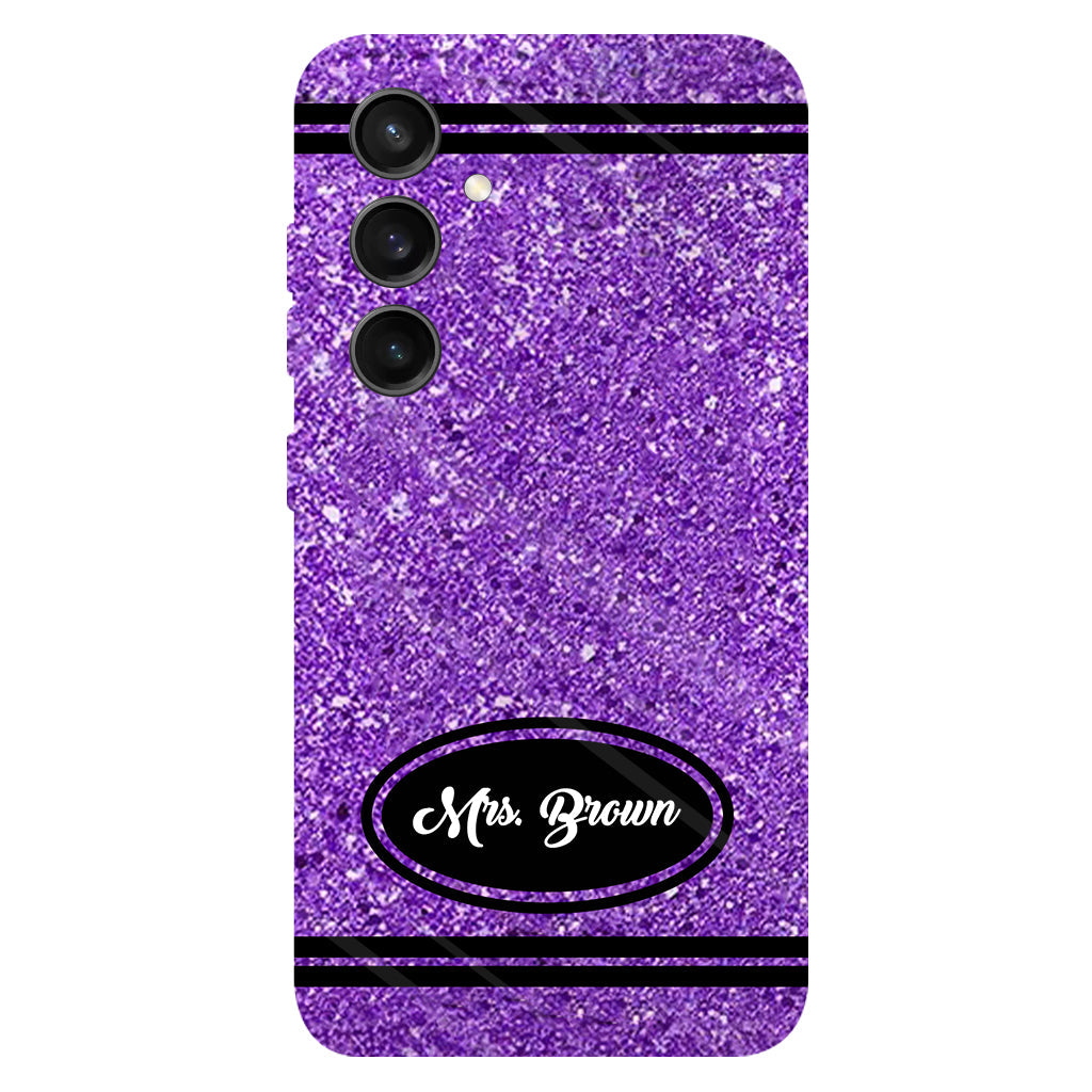 Coque de téléphone et support pour téléphone personnalisés avec motif crayon à paillettes artificielles - Design crayon à paillettes artificielles - Impression intégrale - Motif pour enseignant