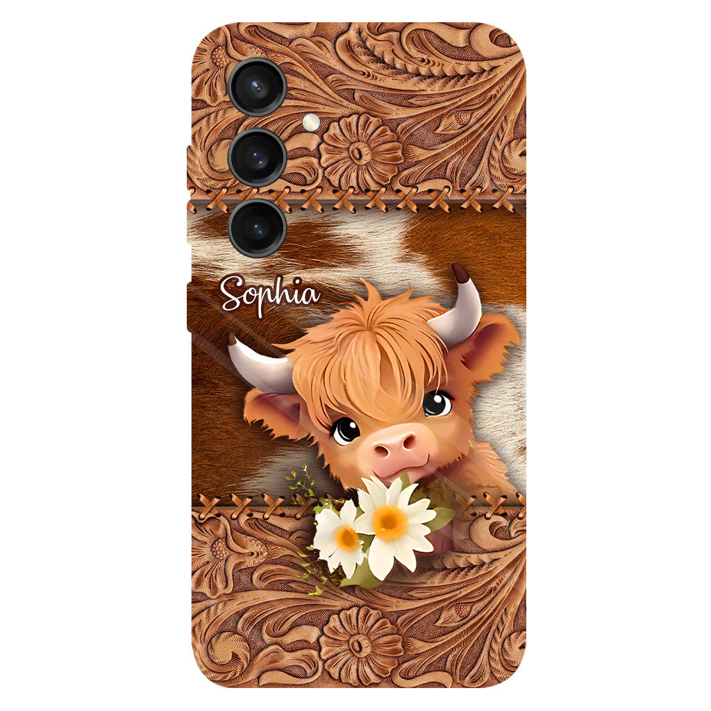 Coque de téléphone personnalisée avec impression intégrale représentant une adorable vache des Highlands
