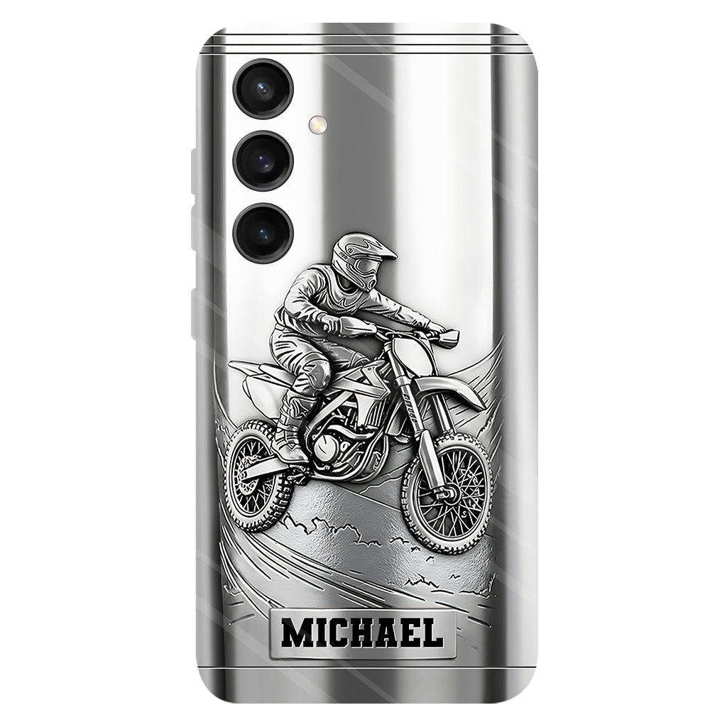 Coque de téléphone personnalisée motif motocross/cross métallisée - Coque de téléphone imprimée intégralement sur le thème du motocross