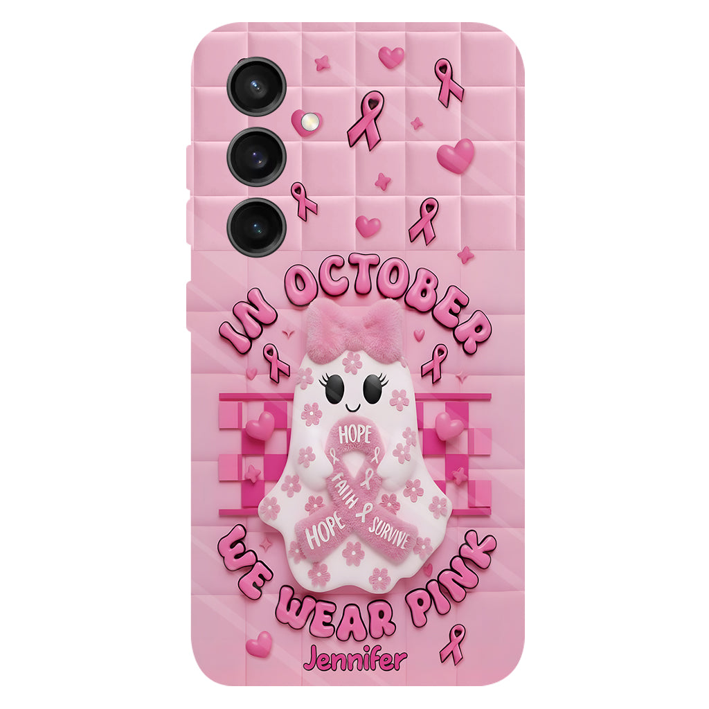 Coque de téléphone personnalisée avec un adorable fantôme et un message de sensibilisation au cancer du sein - Coque de téléphone imprimée intégralement pour la sensibilisation au cancer du sein