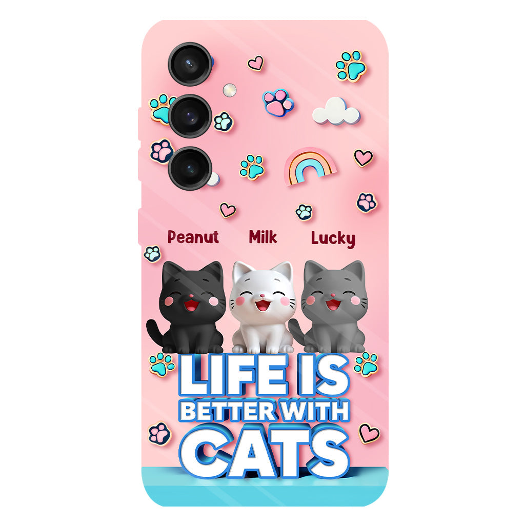 La vie est plus belle avec un chat - Coque de téléphone personnalisée avec motif chat.