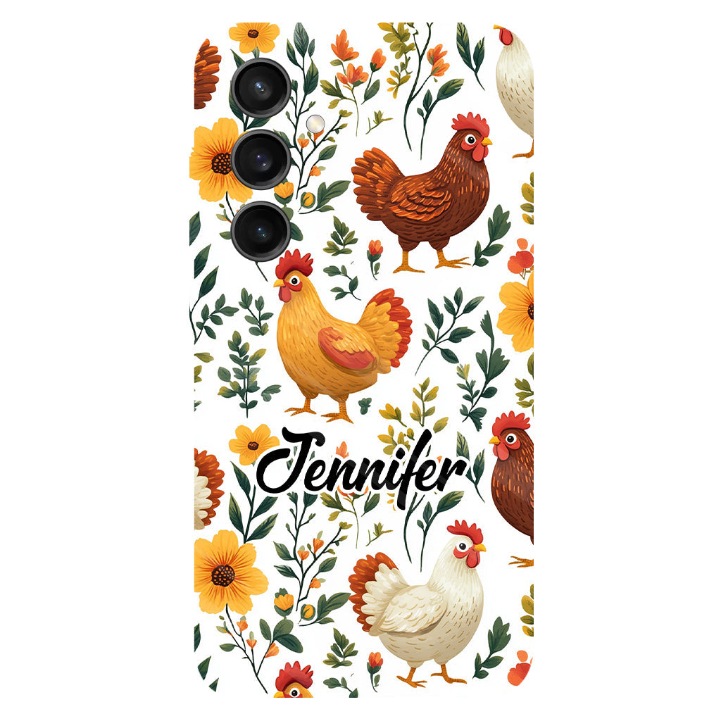 Coque de téléphone personnalisée avec motif de poules fleuries mignonnes - Coque de téléphone imprimée avec des poules - Motifs de poules - Mignonnes