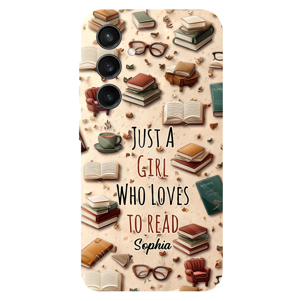 Coque de téléphone personnalisée « Juste une fille qui aime lire » avec un livre imprimé intégralement