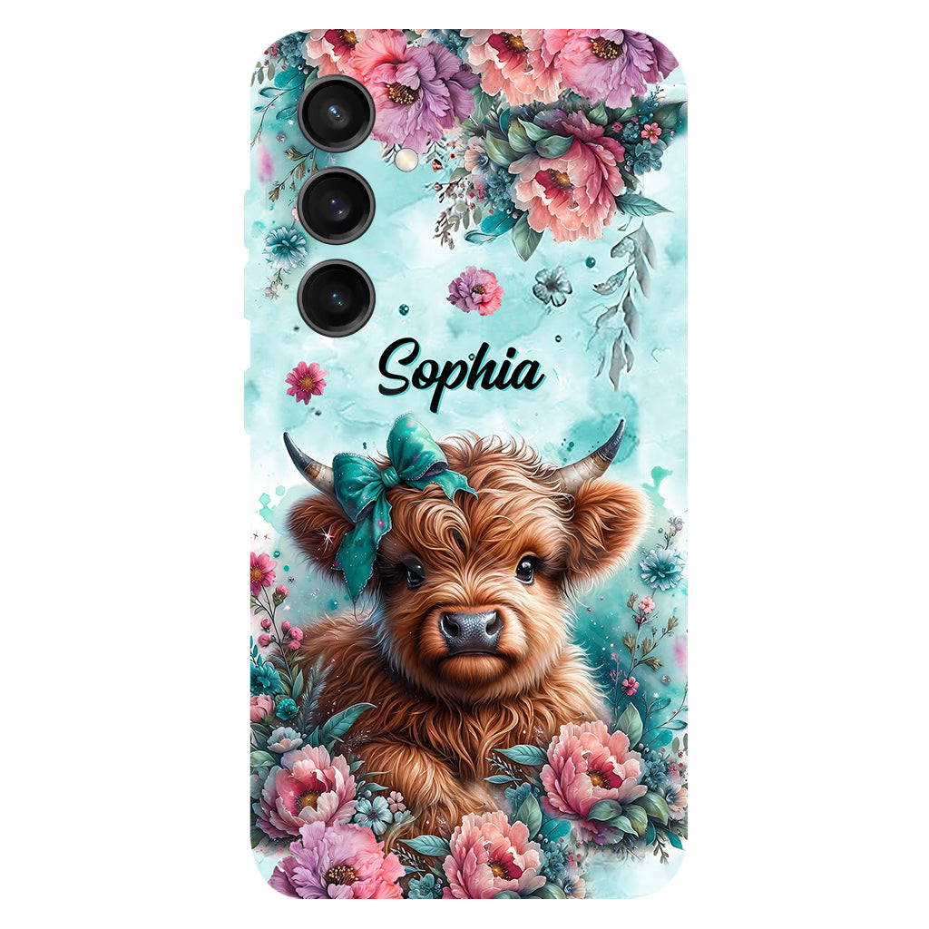 Coque de téléphone personnalisée avec imprimé intégral « Bébé vache des Highlands »