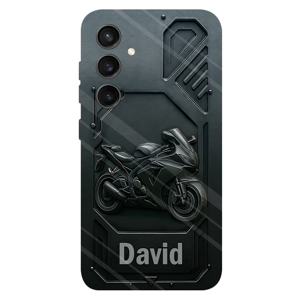 Coque de téléphone personnalisée pour motard, style cruiser/sportif, avec impression intégrale.