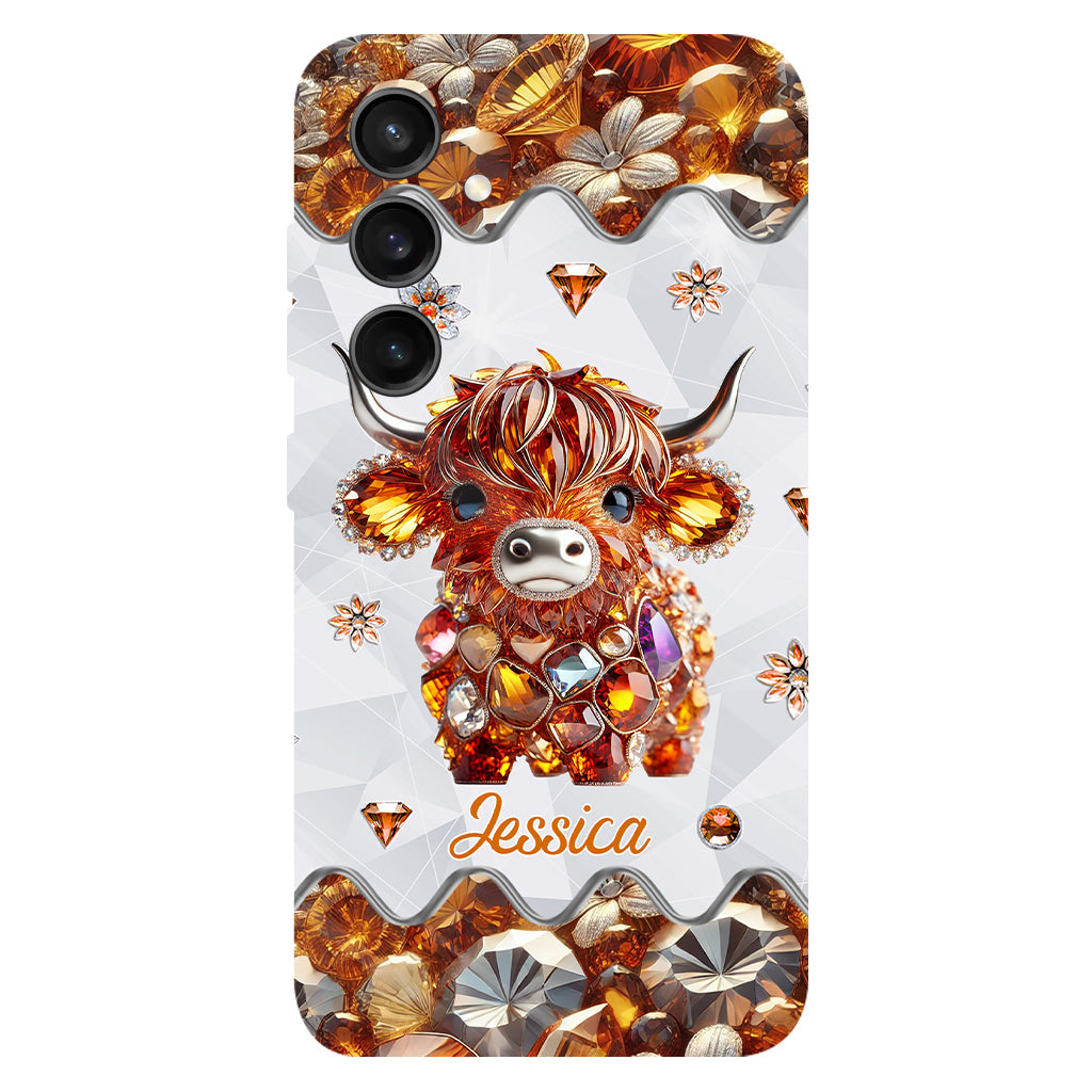 Coque de téléphone personnalisée avec impression intégrale « Juste une fille qui aime les vaches des Highlands »
