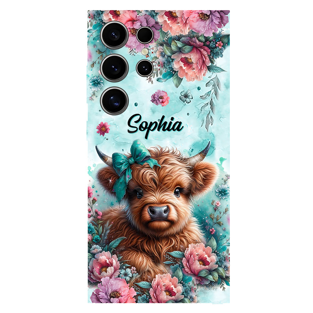 Coque de téléphone personnalisée avec imprimé intégral « Bébé vache des Highlands »