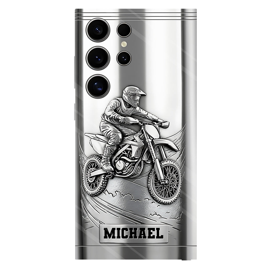 Coque de téléphone personnalisée motif motocross/cross métallisée - Coque de téléphone imprimée intégralement sur le thème du motocross