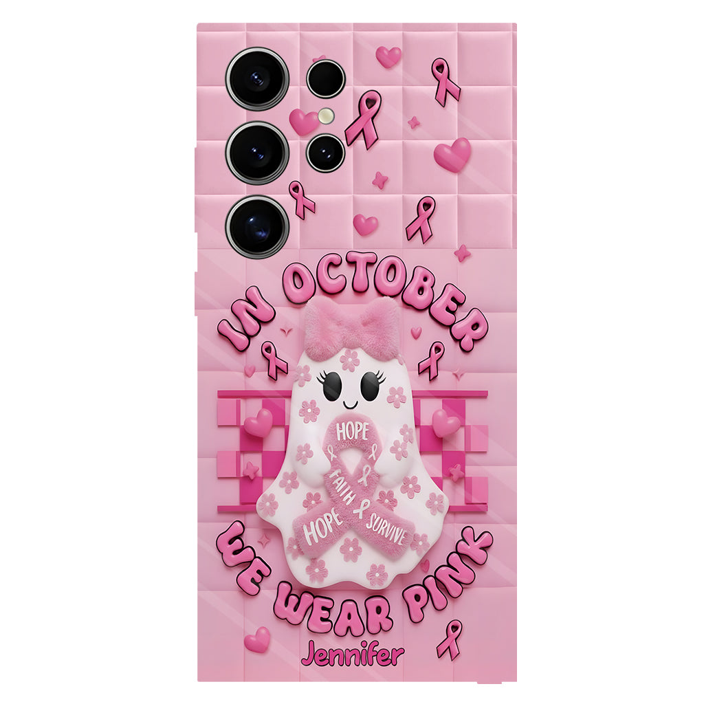 Coque de téléphone personnalisée avec un adorable fantôme et un message de sensibilisation au cancer du sein - Coque de téléphone imprimée intégralement pour la sensibilisation au cancer du sein