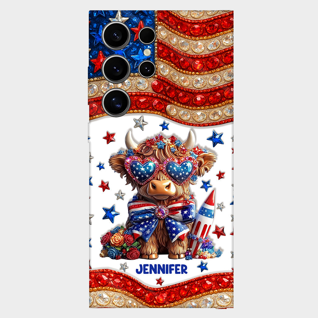 July 4th America - Personalized Highland Cow Full Print Phone Case