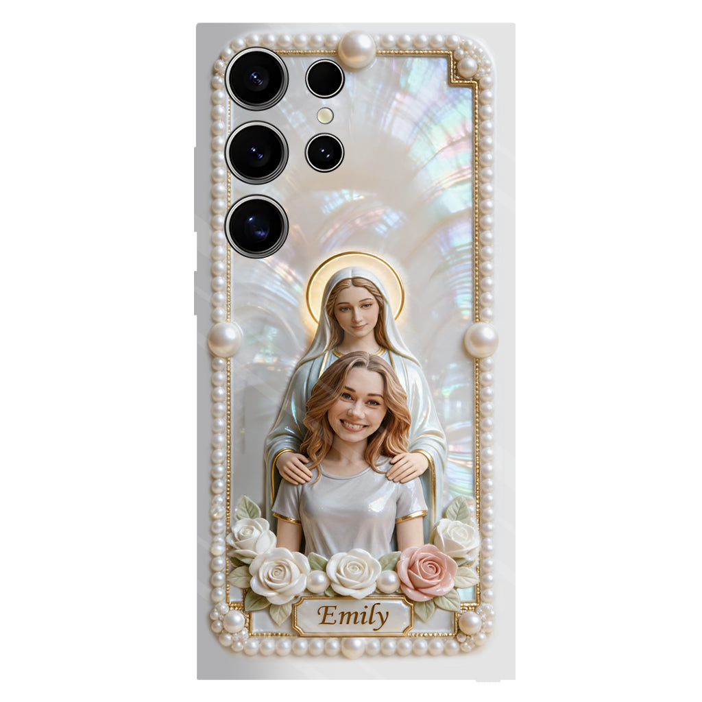 Blessed Virgin Mary Custom From Photo - Pearl & Roses - Personalized Christian Full Print Phone Case