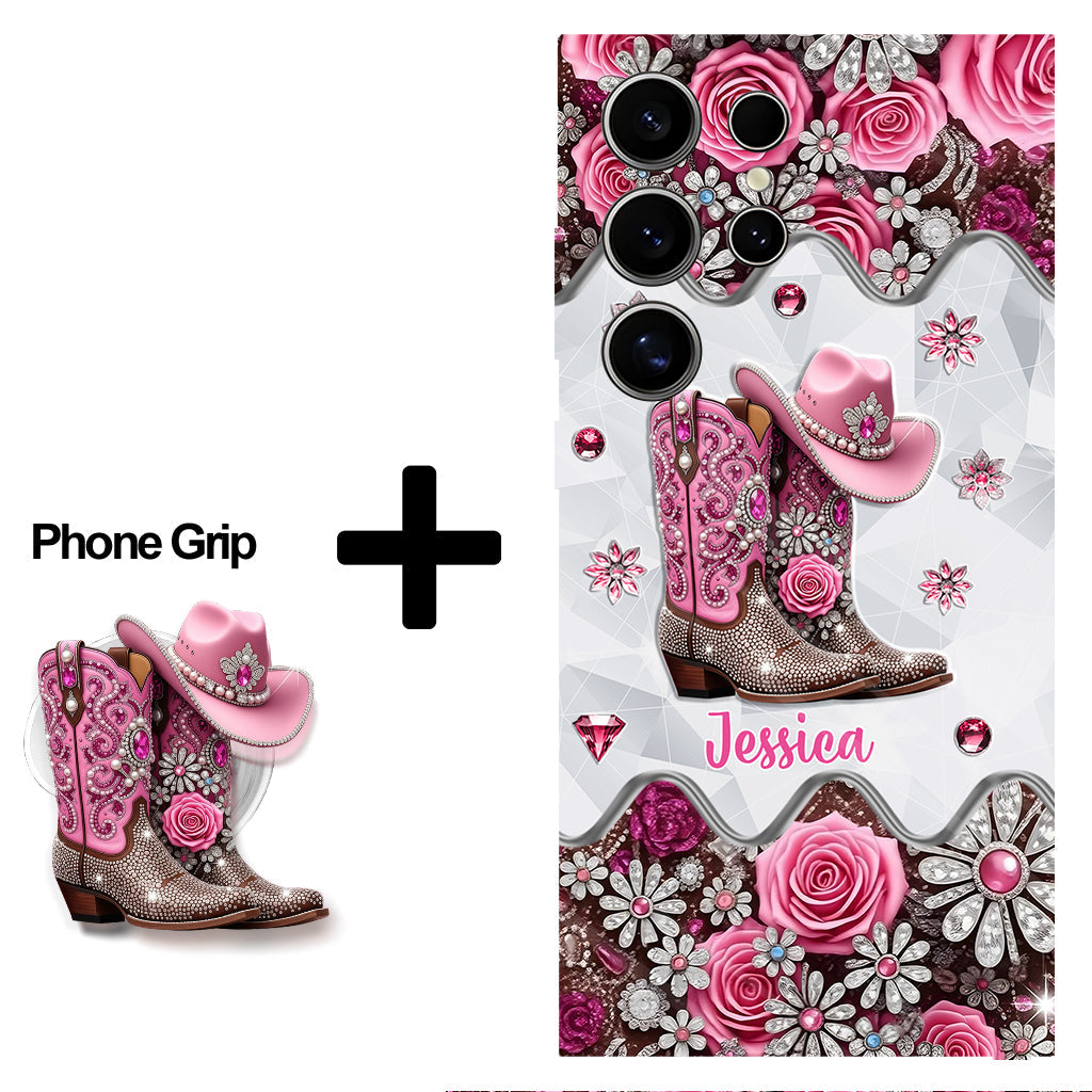 Bottes de cowgirl - Coque de téléphone personnalisée avec imprimé intégral cowgirl et support pour téléphone