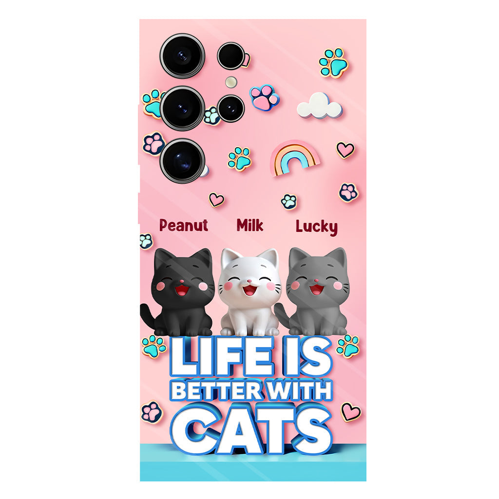 La vie est plus belle avec un chat - Coque de téléphone personnalisée avec motif chat.