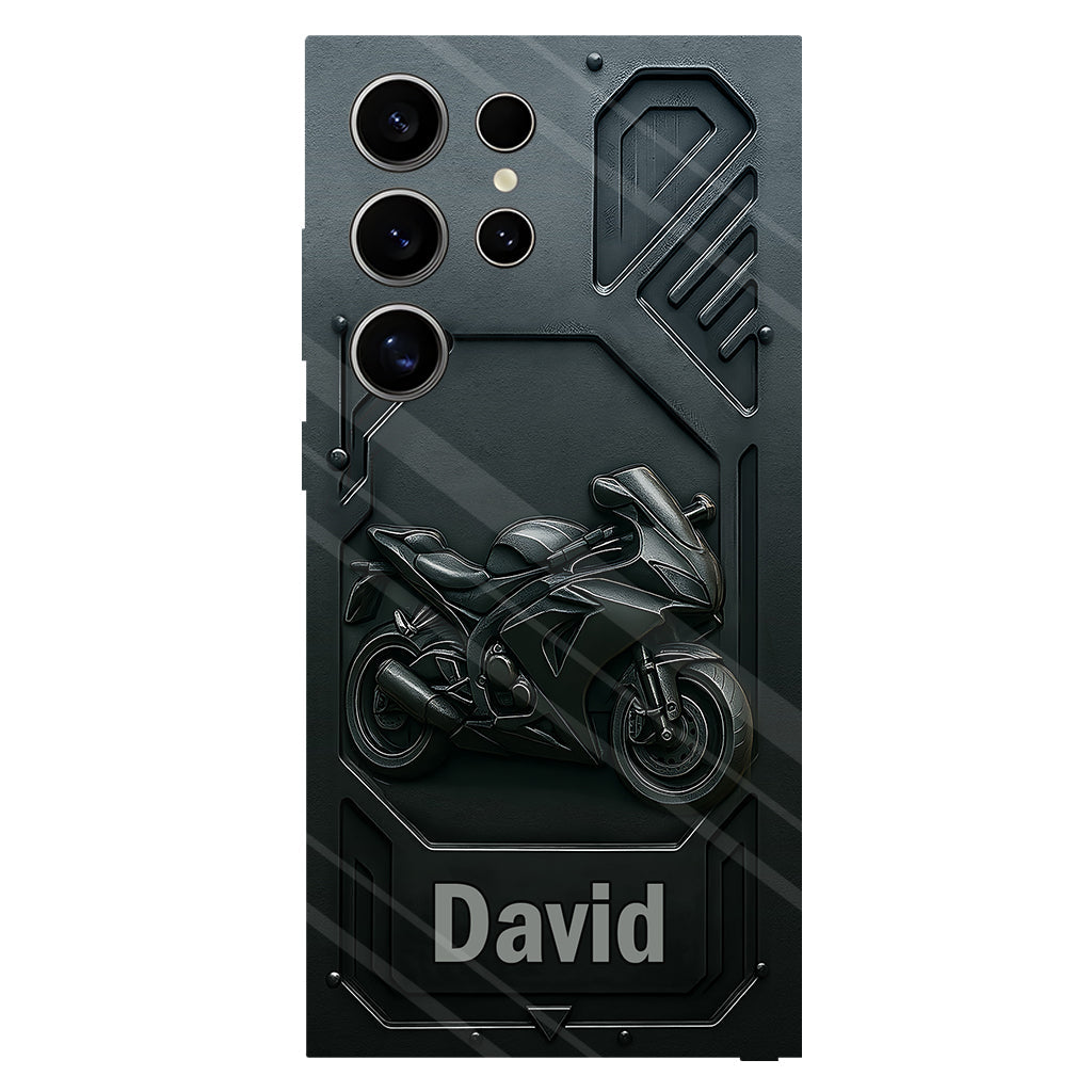 Coque de téléphone personnalisée pour motard, style cruiser/sportif, avec impression intégrale.