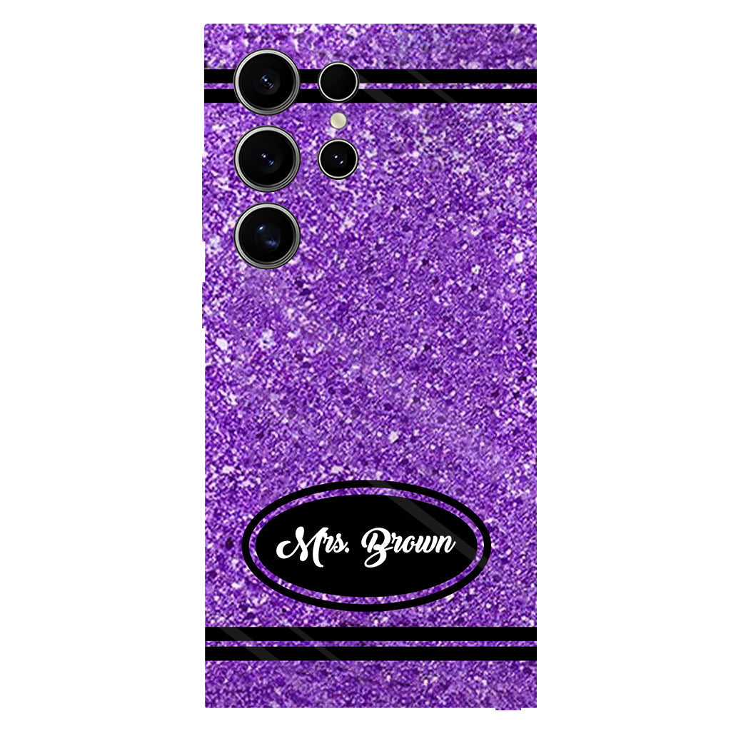 Coque de téléphone et support pour téléphone personnalisés avec motif crayon à paillettes artificielles - Design crayon à paillettes artificielles - Impression intégrale - Motif pour enseignant