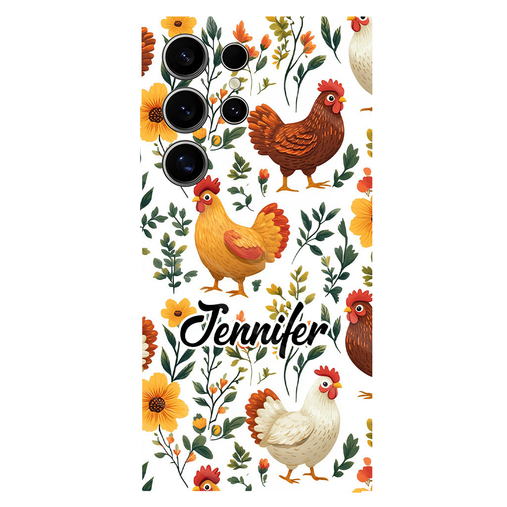 Coque de téléphone personnalisée avec motif de poules fleuries mignonnes - Coque de téléphone imprimée avec des poules - Motifs de poules - Mignonnes