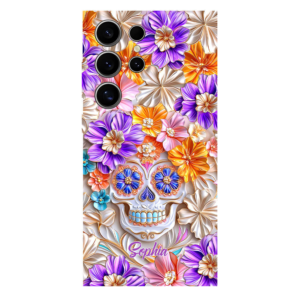 Floral Skull - Personalized Skull Full Print Phone Case