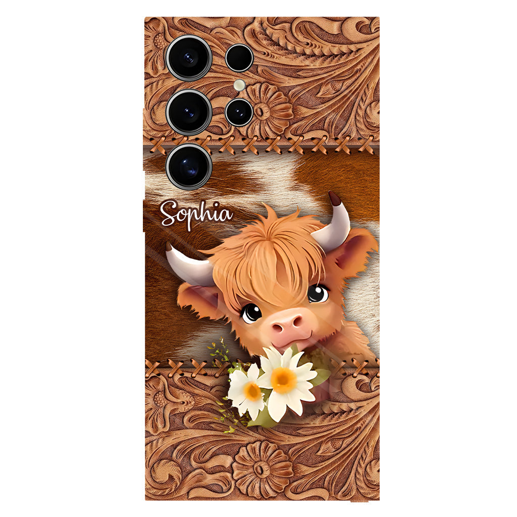 Coque de téléphone personnalisée avec impression intégrale représentant une adorable vache des Highlands