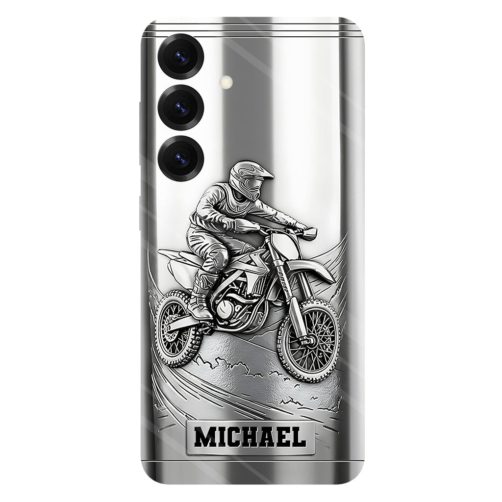 Coque de téléphone personnalisée motif motocross/cross métallisée - Coque de téléphone imprimée intégralement sur le thème du motocross