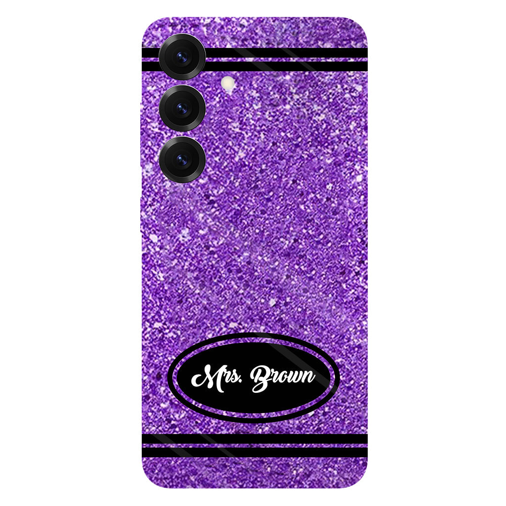 Coque de téléphone et support pour téléphone personnalisés avec motif crayon à paillettes artificielles - Design crayon à paillettes artificielles - Impression intégrale - Motif pour enseignant