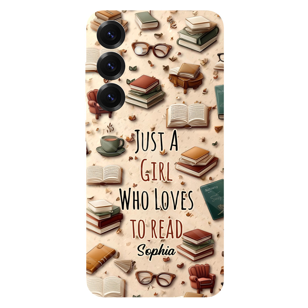 Coque de téléphone personnalisée « Juste une fille qui aime lire » avec un livre imprimé intégralement
