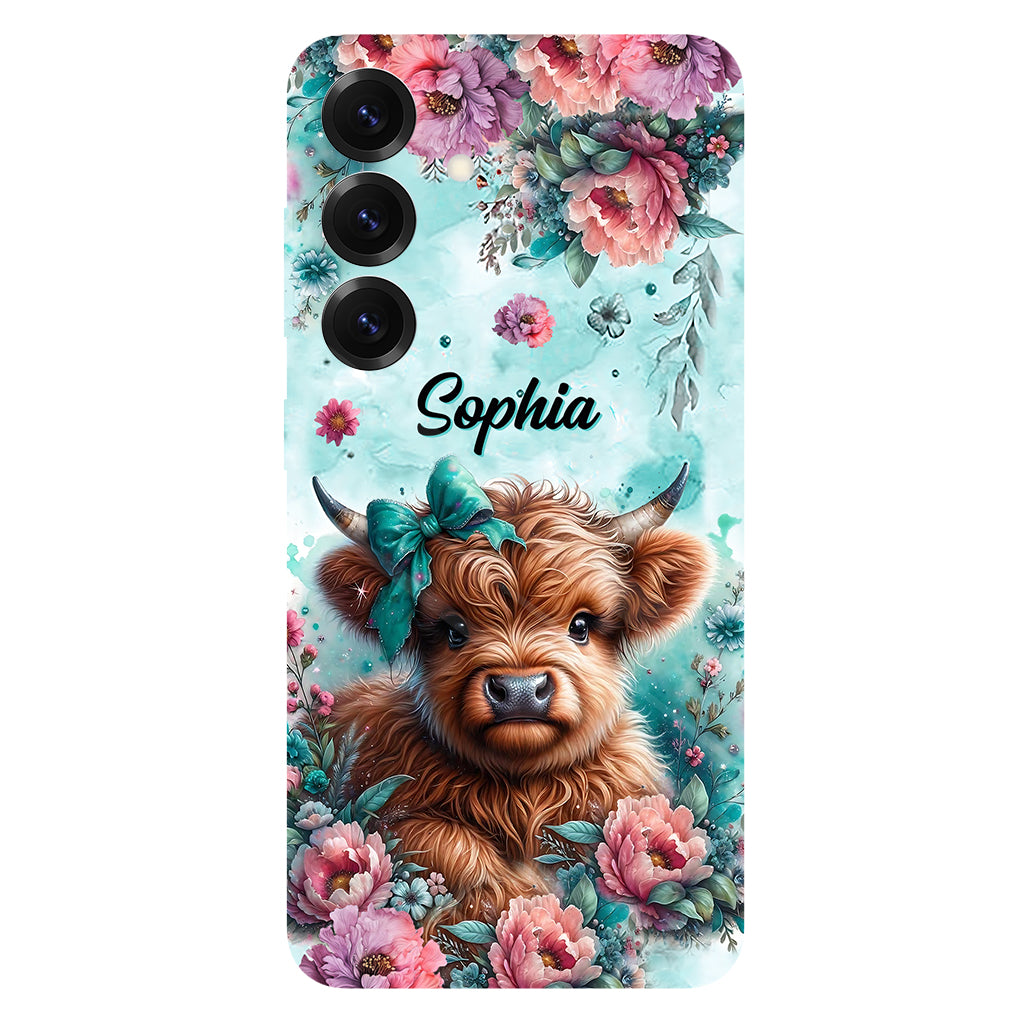 Coque de téléphone personnalisée avec imprimé intégral « Bébé vache des Highlands »