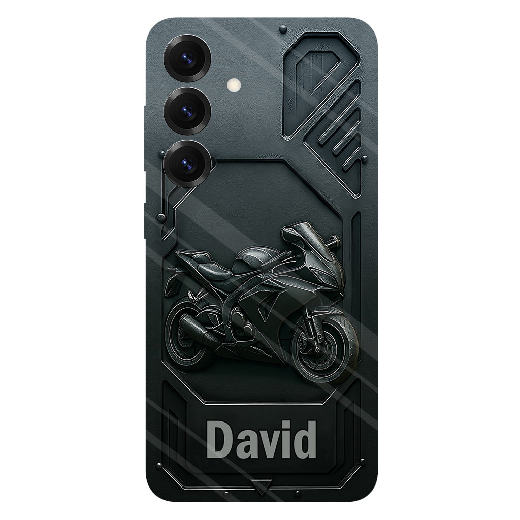 Coque de téléphone personnalisée pour motard, style cruiser/sportif, avec impression intégrale.