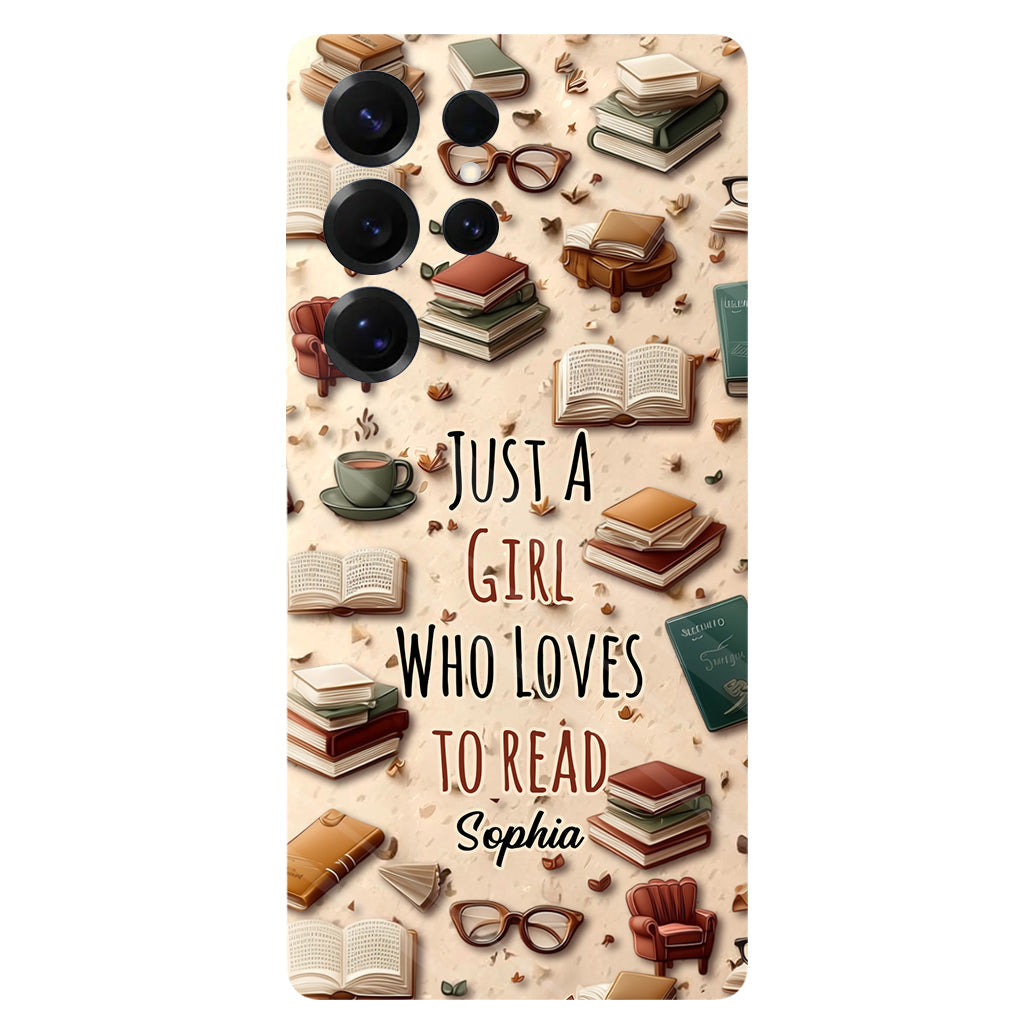 Coque de téléphone personnalisée « Juste une fille qui aime lire » avec un livre imprimé intégralement
