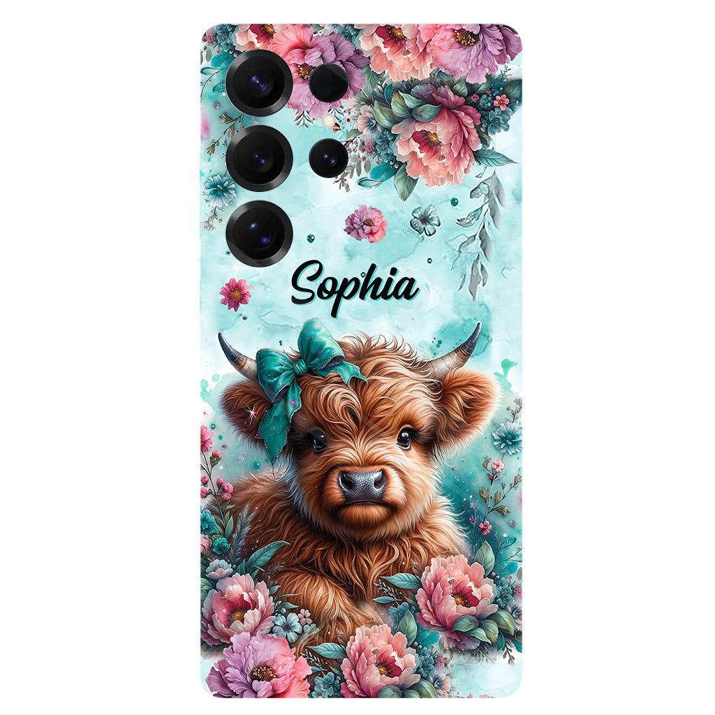 Coque de téléphone personnalisée avec imprimé intégral « Bébé vache des Highlands »