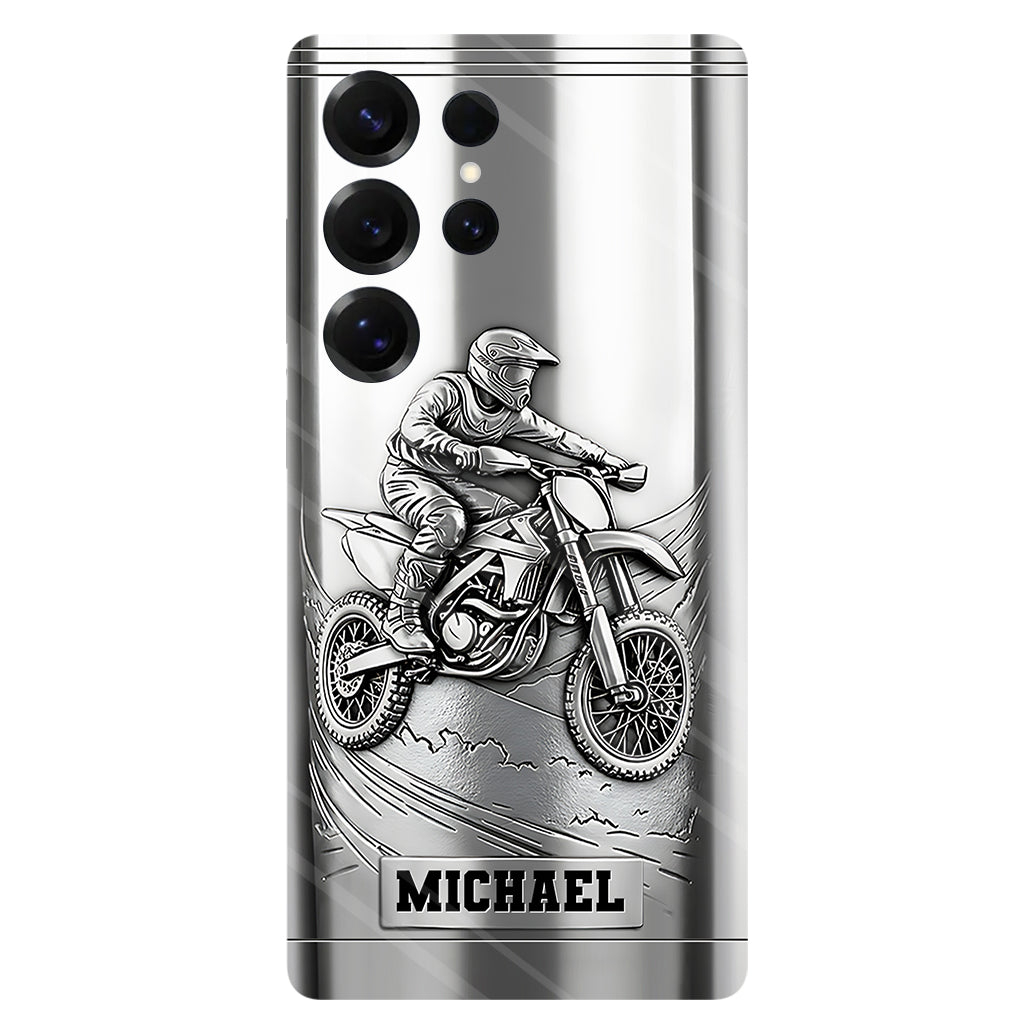 Coque de téléphone personnalisée motif motocross/cross métallisée - Coque de téléphone imprimée intégralement sur le thème du motocross