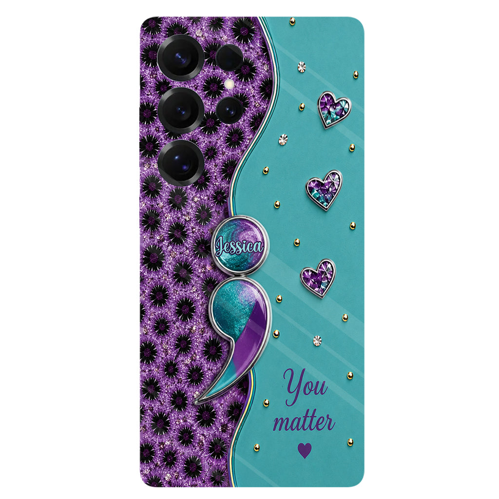 You Matter Teal Purple Semicolon - Personalized Suicide Prevention Full Print Phone Case