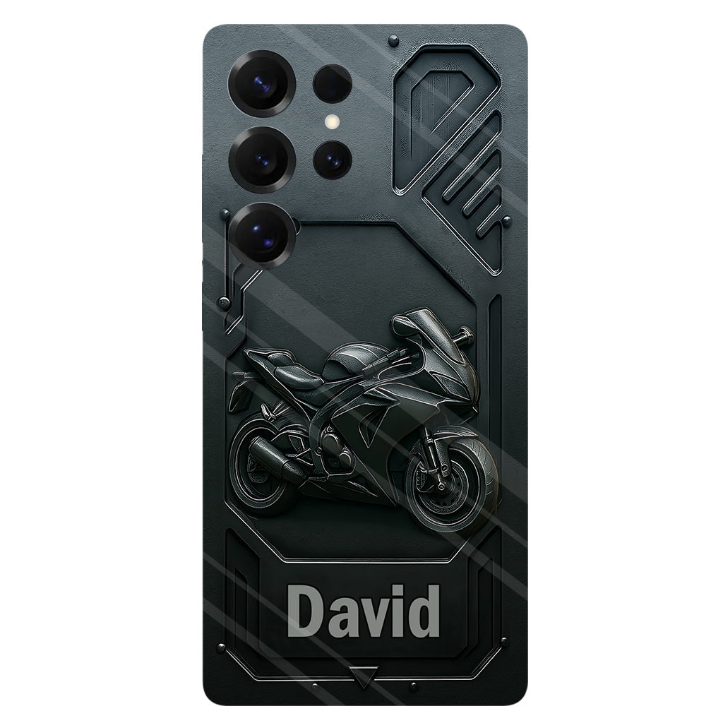 Coque de téléphone personnalisée pour motard, style cruiser/sportif, avec impression intégrale.