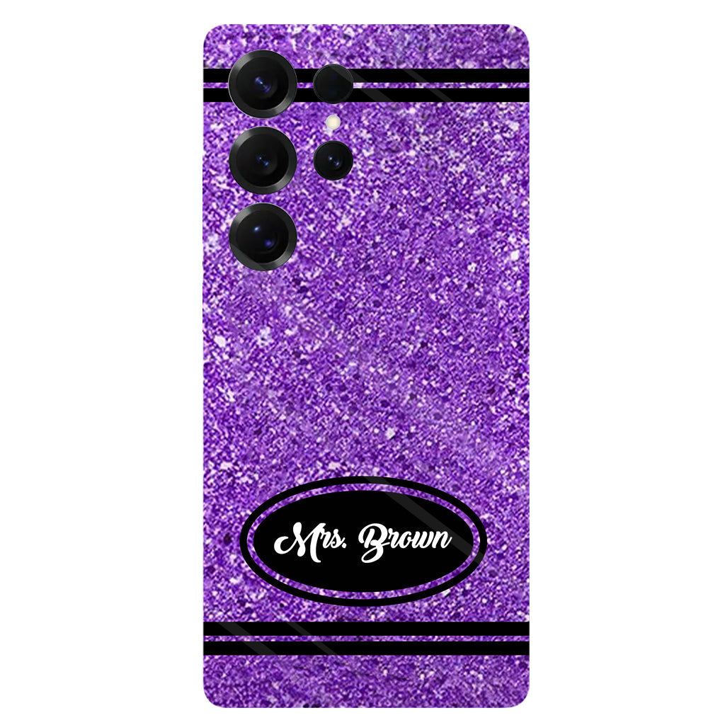 Coque de téléphone et support pour téléphone personnalisés avec motif crayon à paillettes artificielles - Design crayon à paillettes artificielles - Impression intégrale - Motif pour enseignant