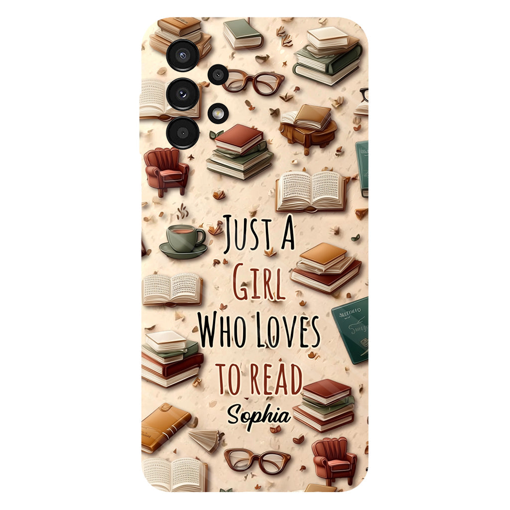 Coque de téléphone personnalisée « Juste une fille qui aime lire » avec un livre imprimé intégralement