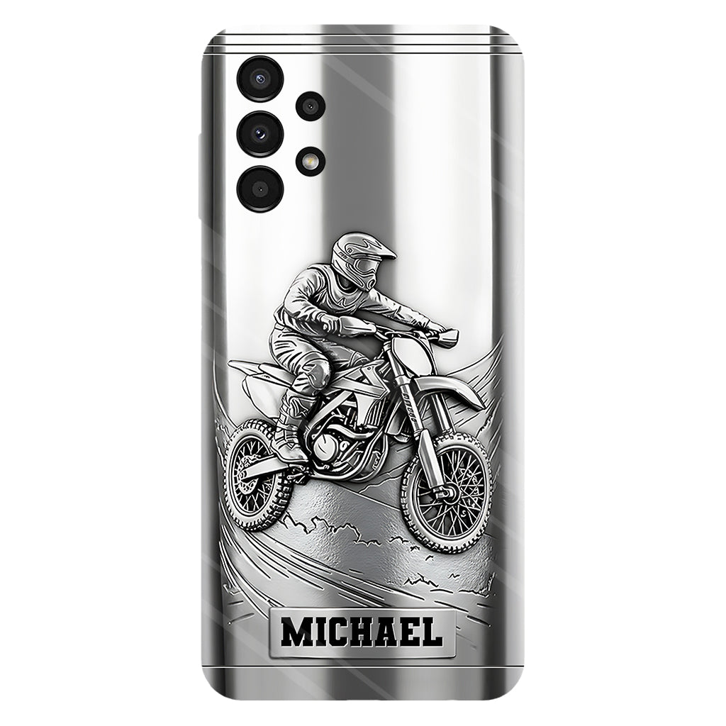 Coque de téléphone personnalisée motif motocross/cross métallisée - Coque de téléphone imprimée intégralement sur le thème du motocross
