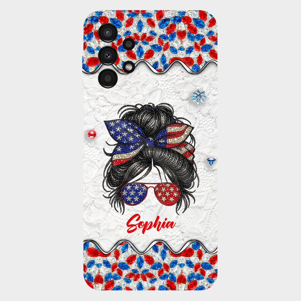 Coque de téléphone personnalisée « Fille au chignon décoiffé » (4 juillet) avec impression intégrale