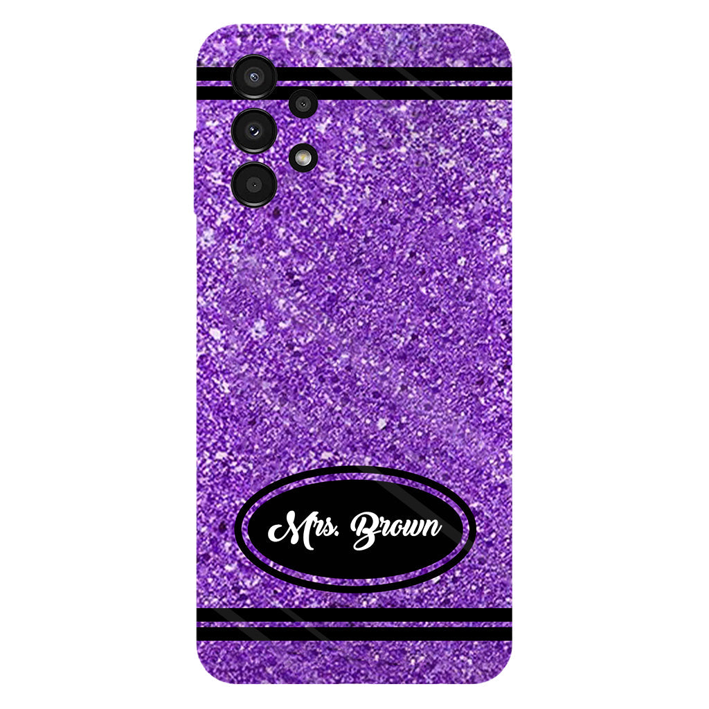 Coque de téléphone et support pour téléphone personnalisés avec motif crayon à paillettes artificielles - Design crayon à paillettes artificielles - Impression intégrale - Motif pour enseignant