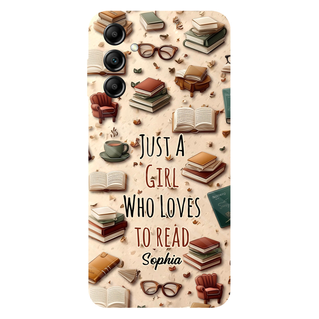 Coque de téléphone personnalisée « Juste une fille qui aime lire » avec un livre imprimé intégralement