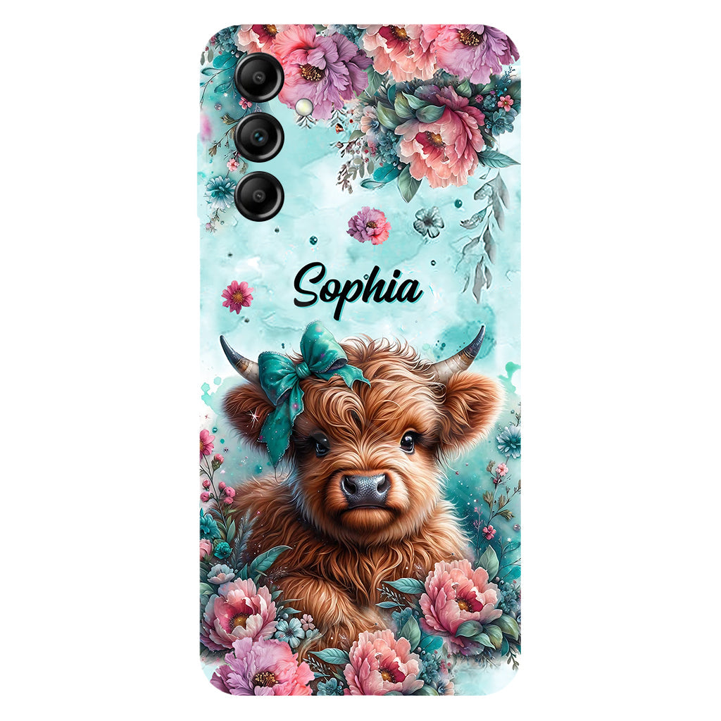 Coque de téléphone personnalisée avec imprimé intégral « Bébé vache des Highlands »
