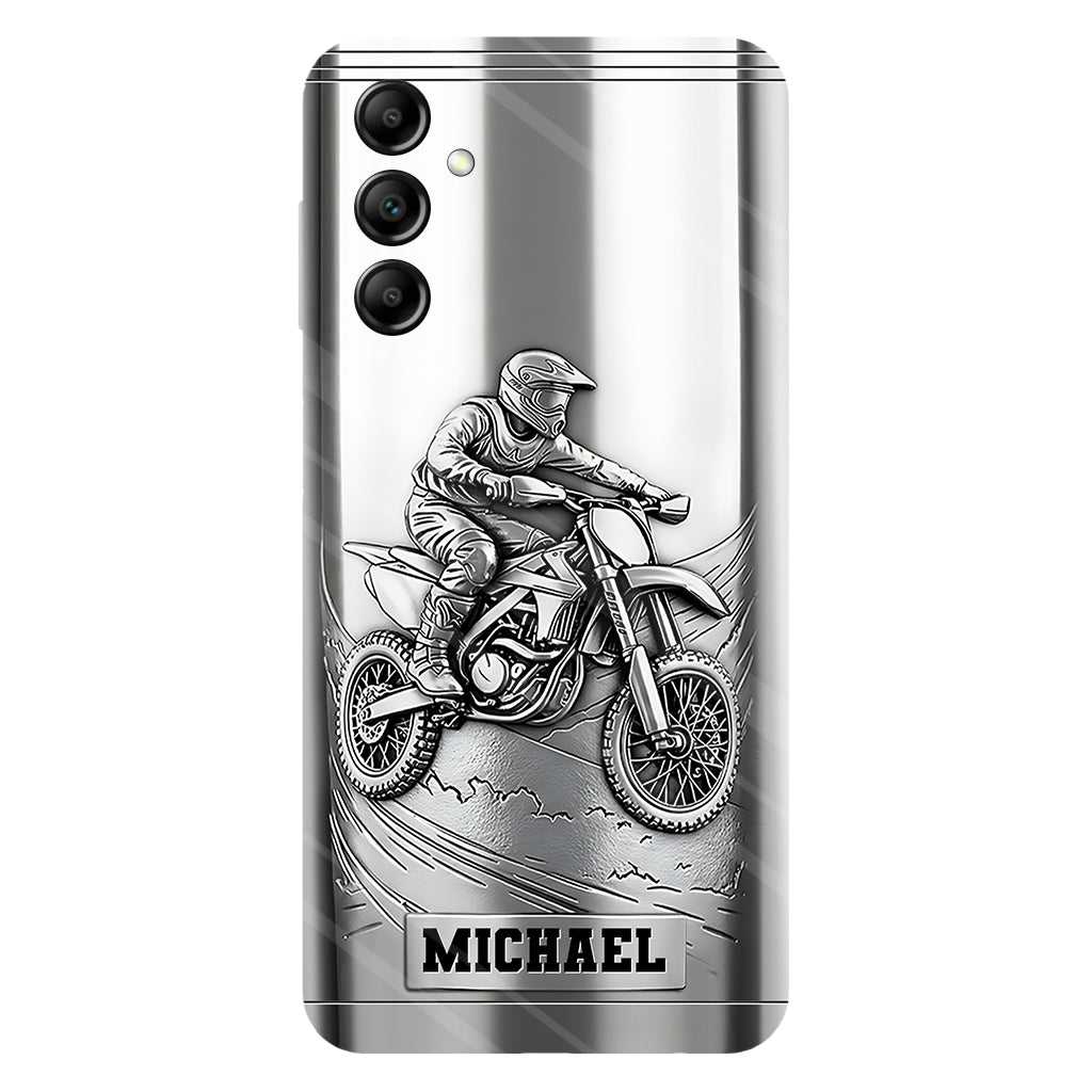 Coque de téléphone personnalisée motif motocross/cross métallisée - Coque de téléphone imprimée intégralement sur le thème du motocross