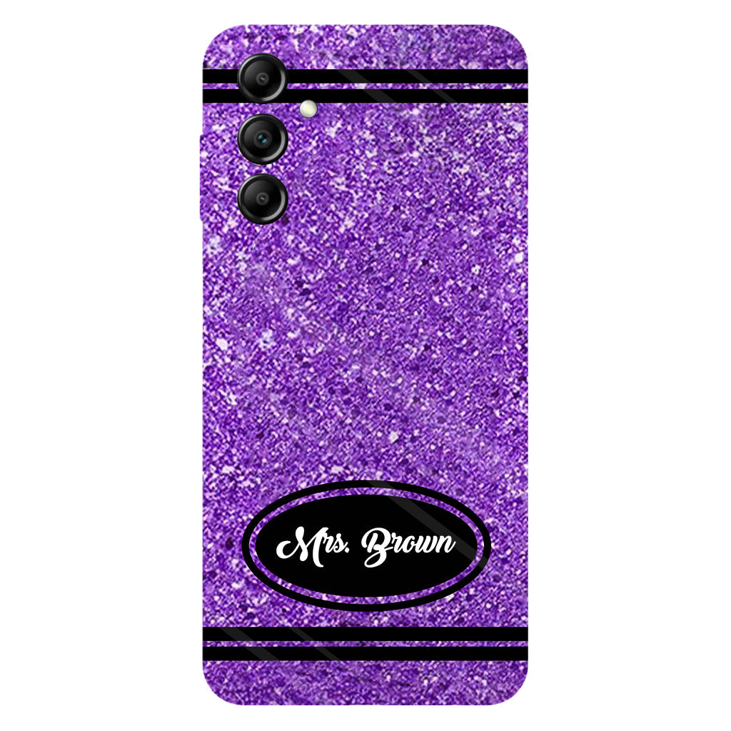 Coque de téléphone et support pour téléphone personnalisés avec motif crayon à paillettes artificielles - Design crayon à paillettes artificielles - Impression intégrale - Motif pour enseignant