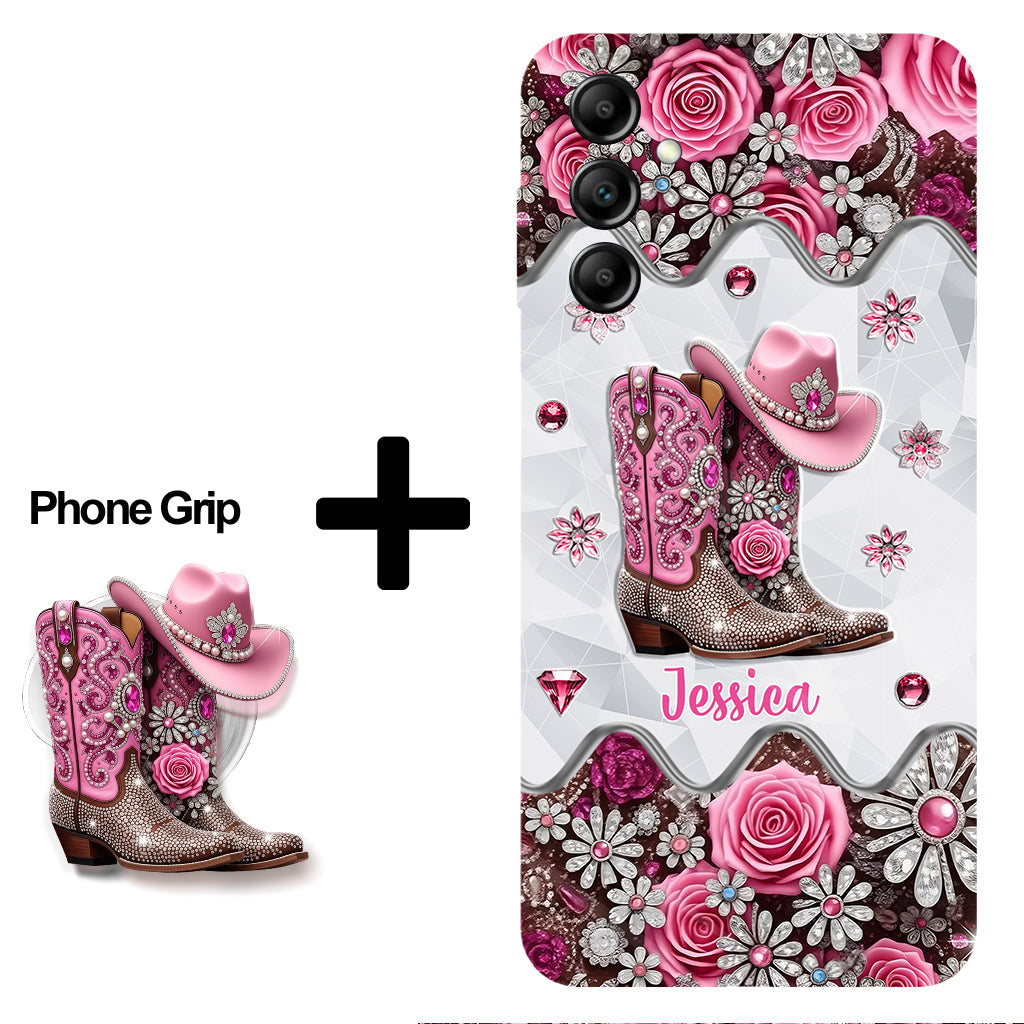 Bottes de cowgirl - Coque de téléphone personnalisée avec imprimé intégral cowgirl et support pour téléphone