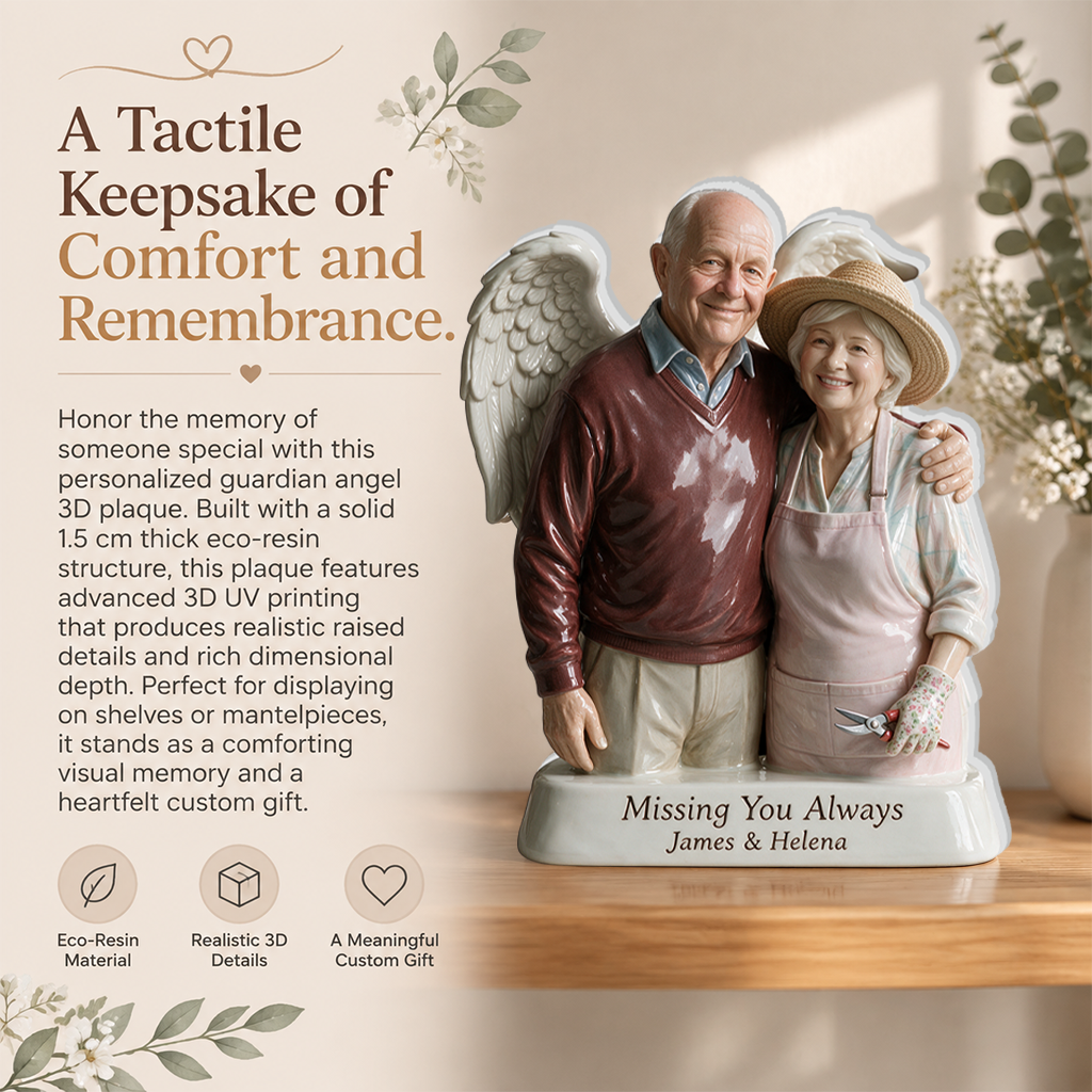 Personalized Little Boy Guardian Angel 3D Memorial Resin Plaque