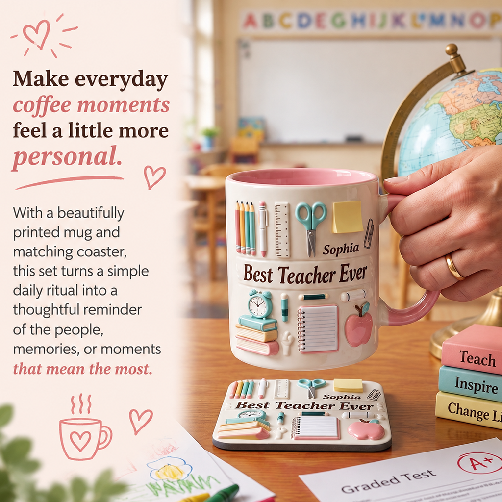 Best Teacher Ever - Personalized Teacher Accent Mug & Coaster