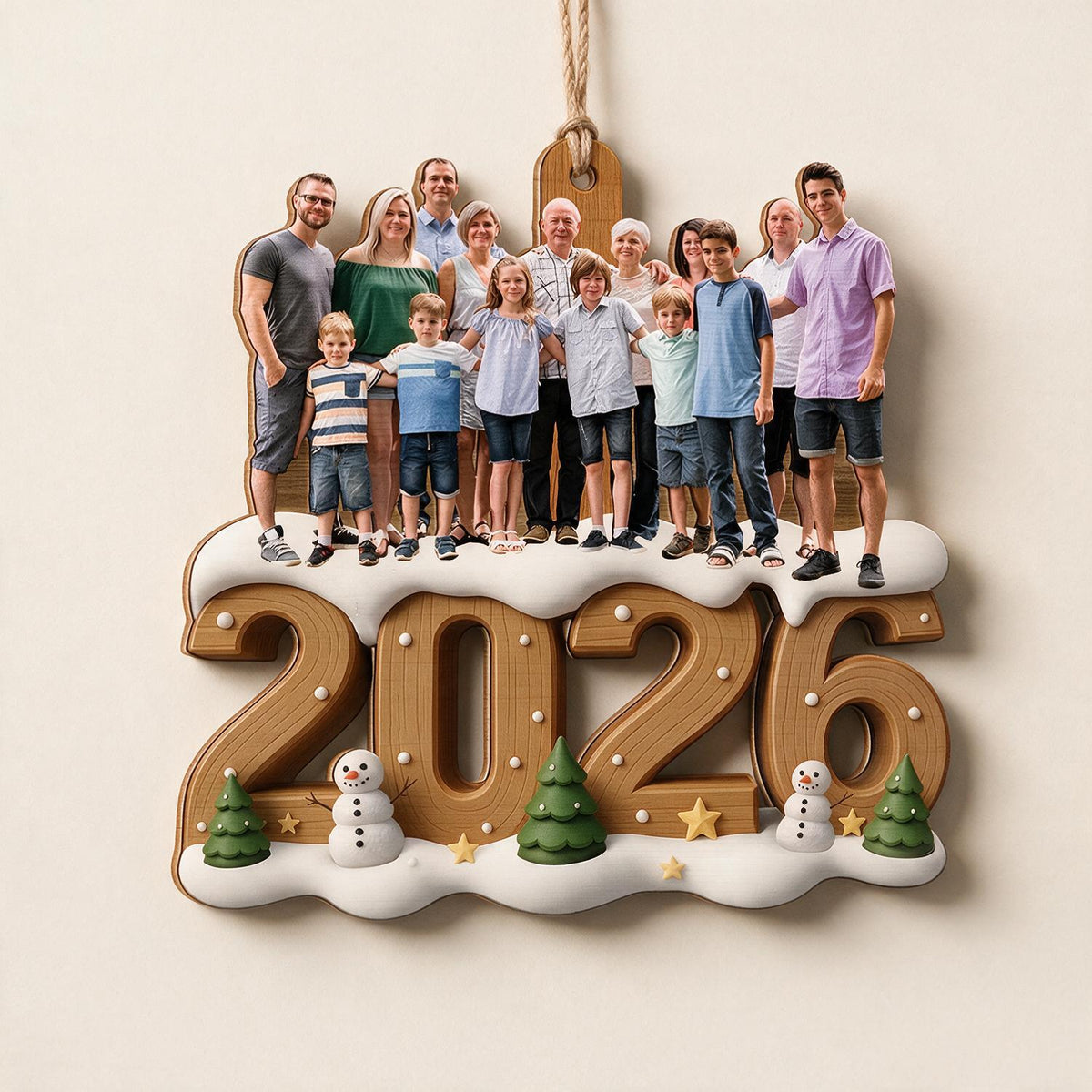 Custom Photo Christmas 2026 Family Custom Shaped Wooden Ornament, Holiday Keepsake Gift