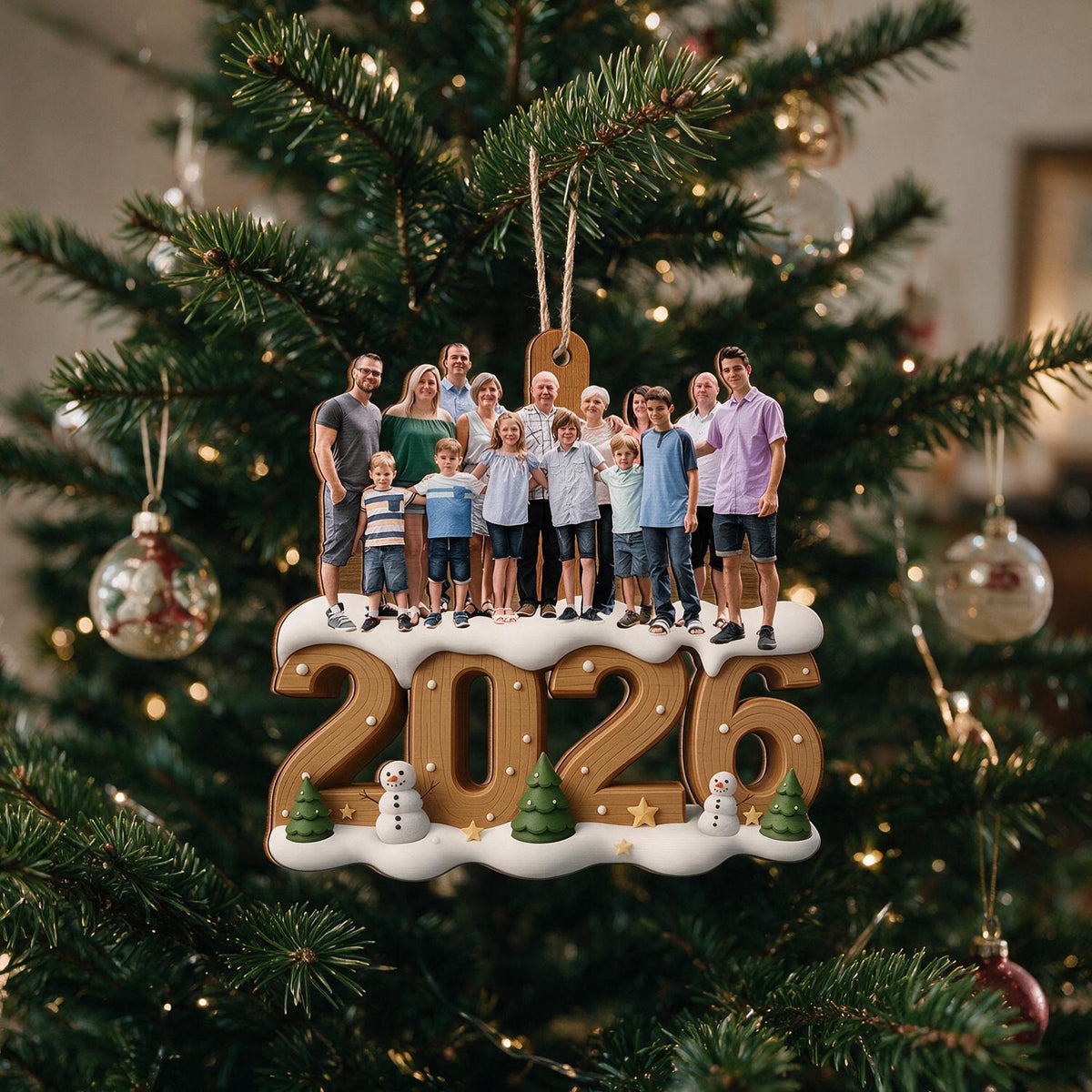 Custom Photo Christmas 2026 Family Custom Shaped Wooden Ornament, Holiday Keepsake Gift