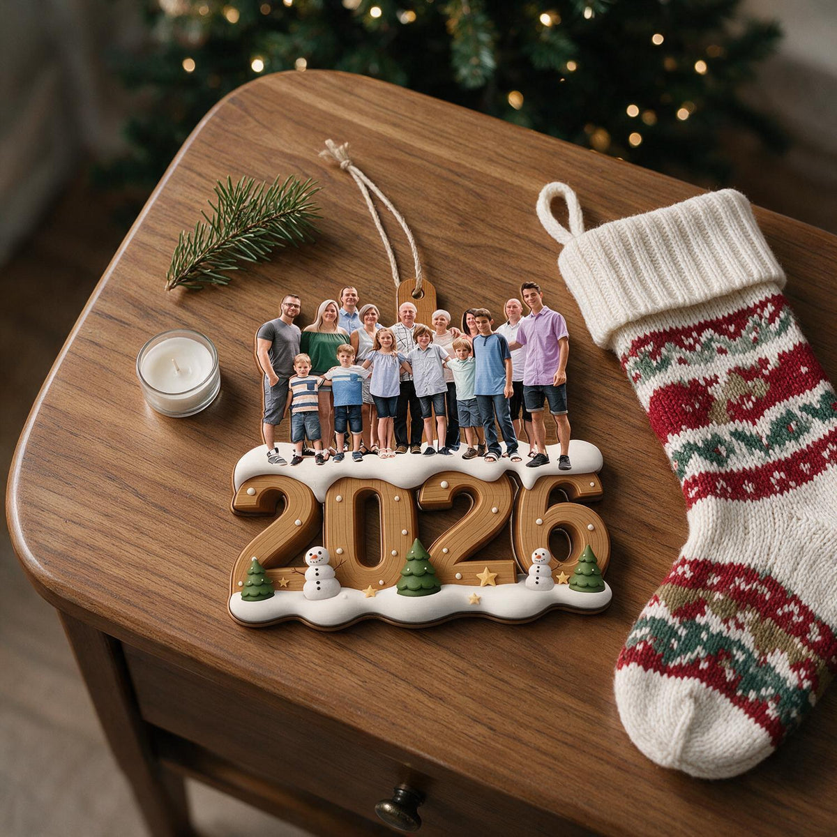Custom Photo Christmas 2026 Family Custom Shaped Wooden Ornament, Holiday Keepsake Gift