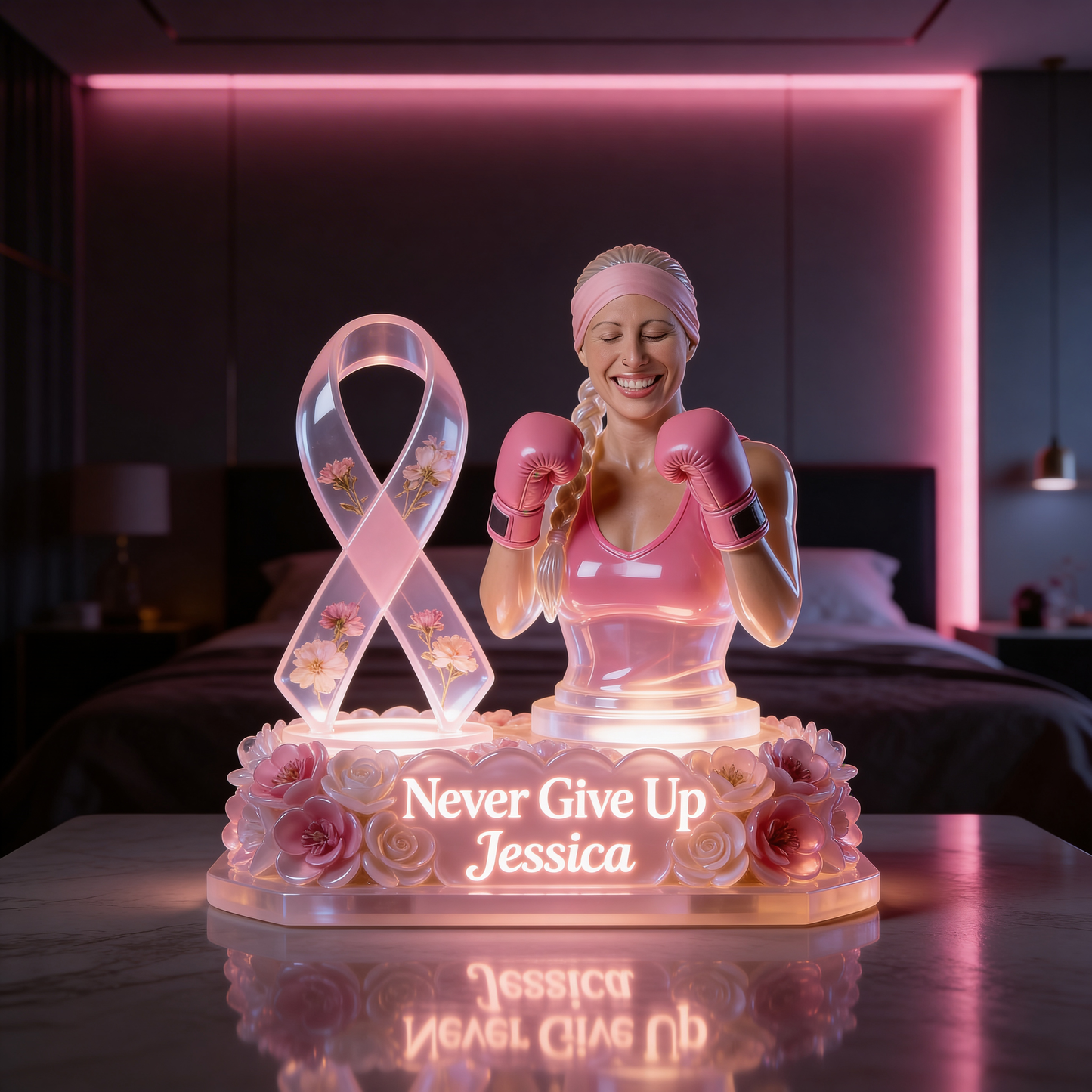 Breast Cancer Awarenes - Personalized Breast Cancer Awareness Acrylic LED Night Light