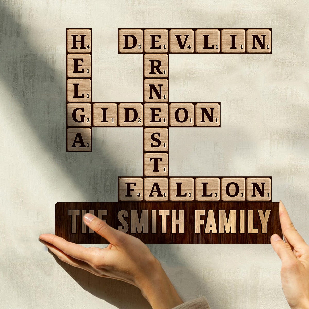 Love Family Crossword Puzzle Custom Name - Personalized Scrabble Custom Shaped Wood Plaque