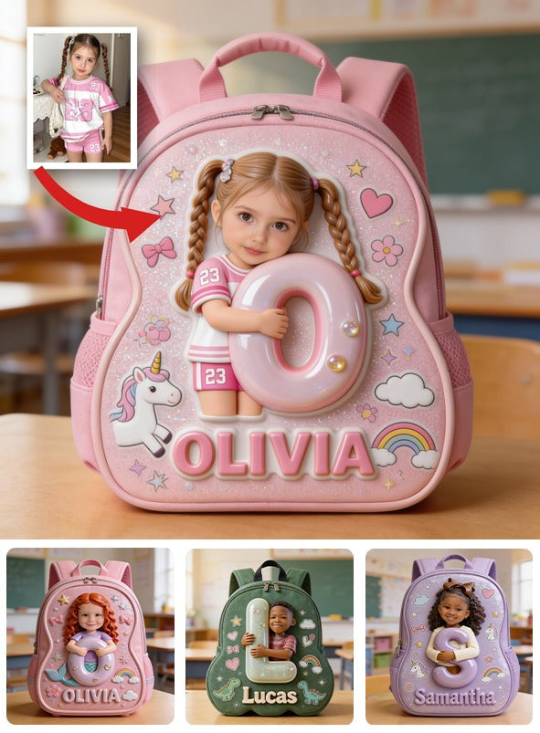 Personalized 3D Cute Baby Girl Pink Glitter Backpack Custom Name Back to School Gift for Toddler Girls